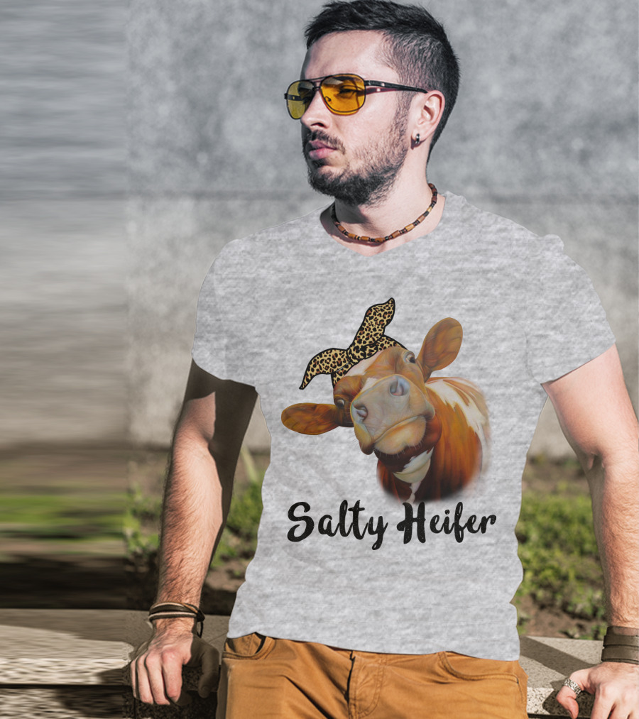 Salty Heifer Leopard Headband Cow T-Shirt