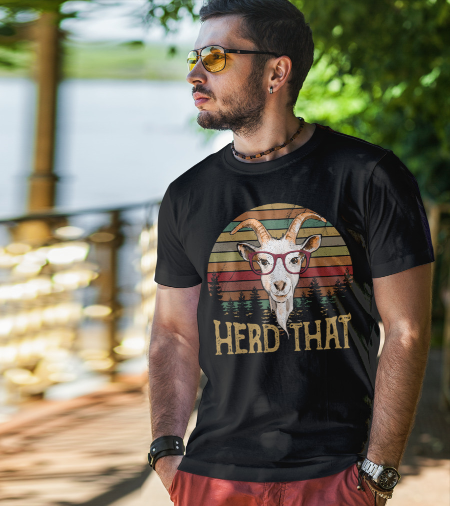 Goat Herd That Retro Style Glasses Forest Silhouette Vintage T-Shirt