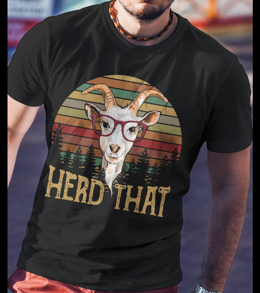 Goat Herd That Retro Style Glasses Forest Silhouette Vintage T-Shirt
