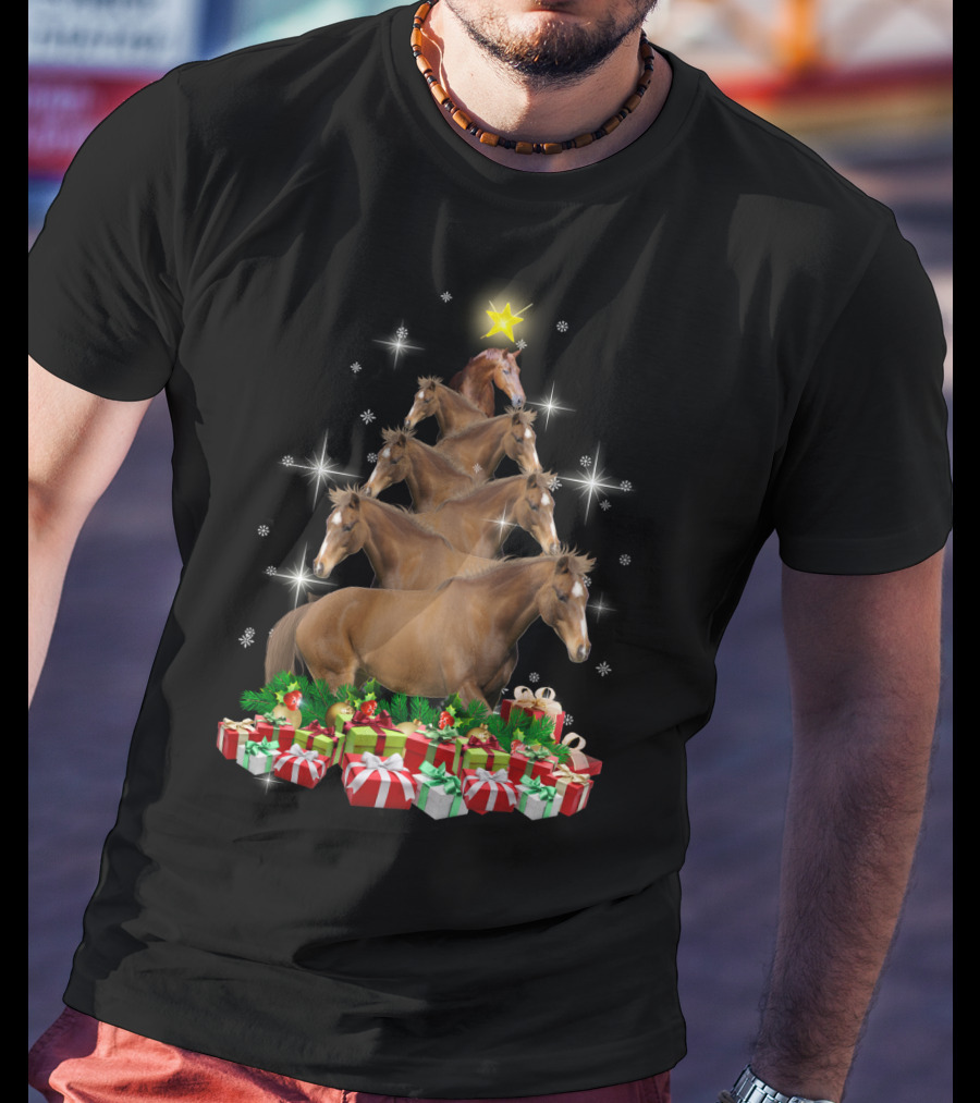 Horse Christmas Tree With Star And Gifts T-Shirt