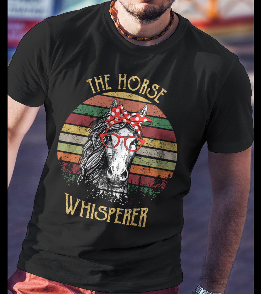The Horse Whisperer Vintage Style Retro Stripes Horse With Glasses And Bow T-Shirt