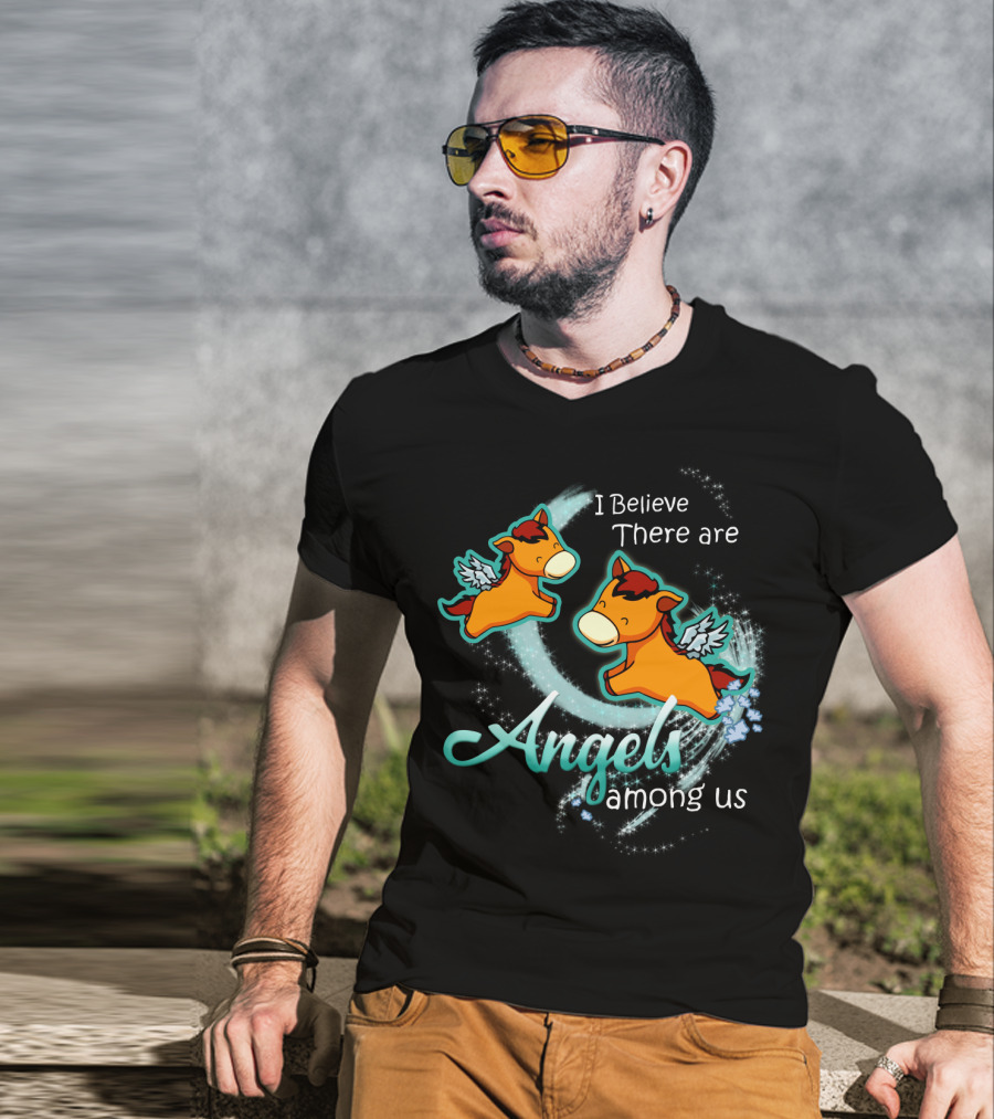 I Believe There Are Angels Among Us Flying Horses With Wings T-Shirt