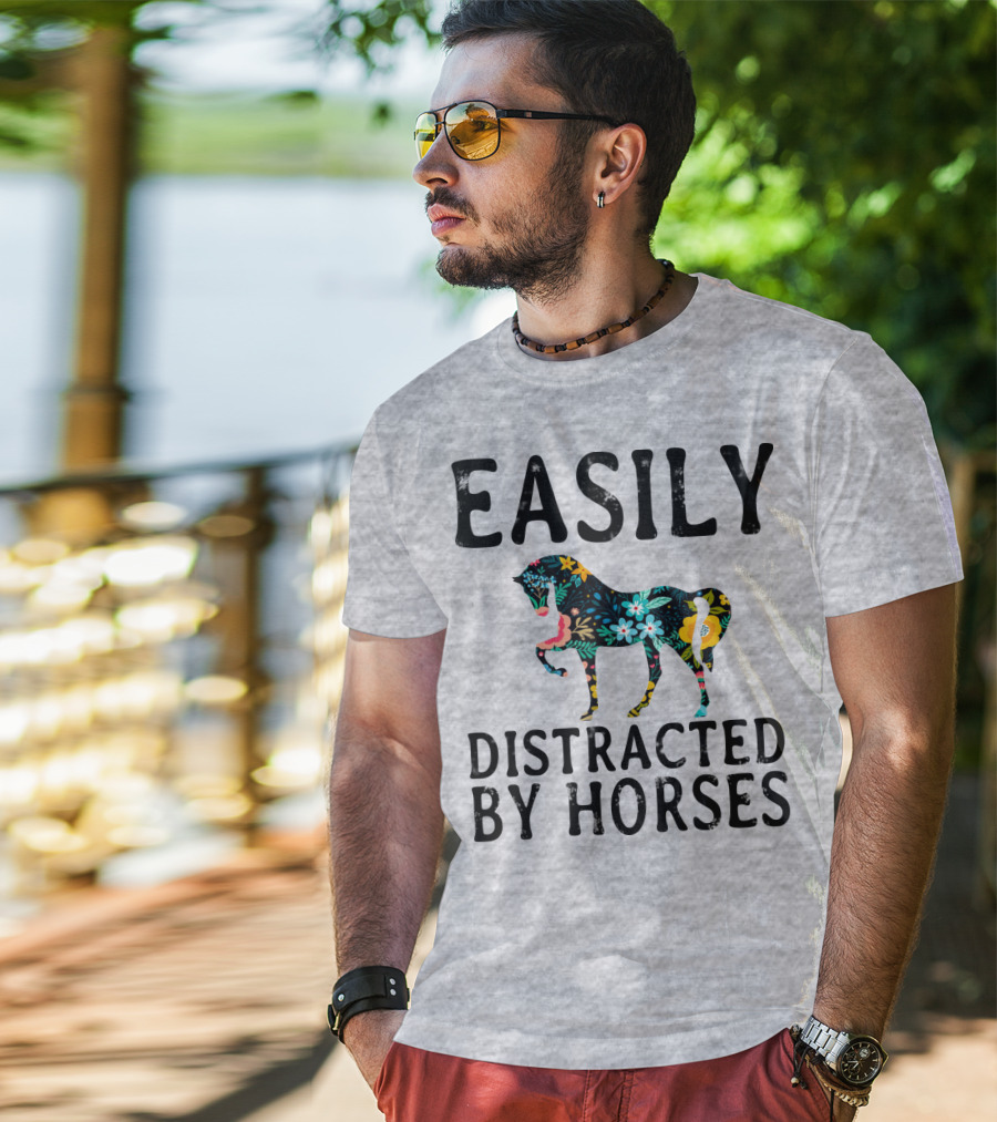 Easily Distracted By Horses Floral T-Shirt