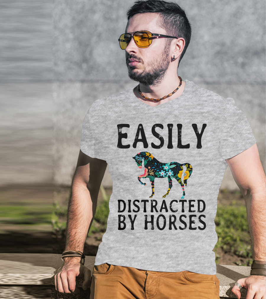 Easily Distracted By Horses Floral T-Shirt