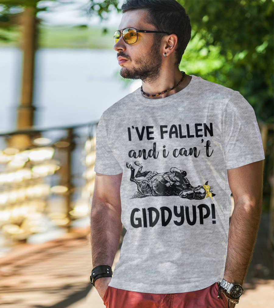I've Fallen And I Can't Giddyup I've Fallen Cow With Yellow Bow T-Shirt