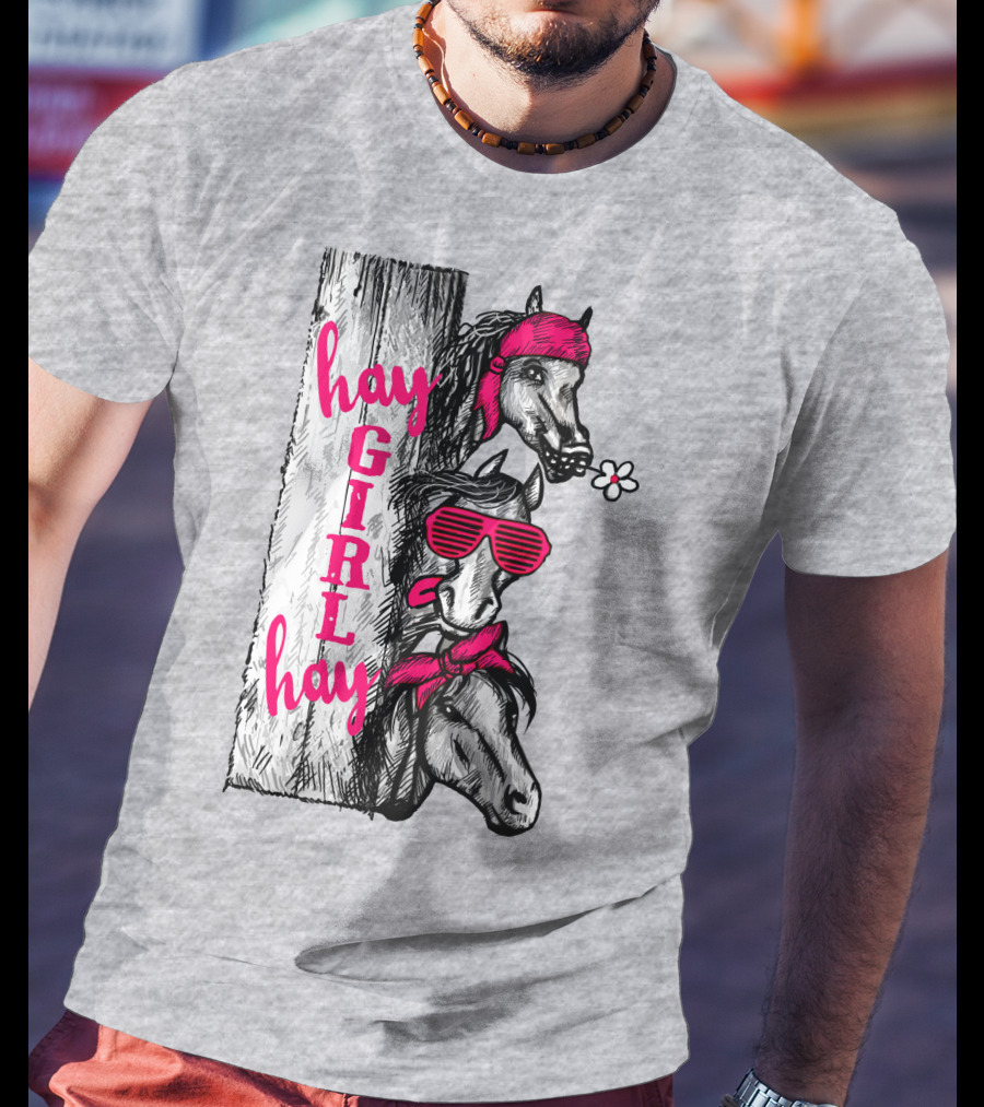 Hay GIRL Hay Funny Horse Trio With Bandanas And Sunglasses T-Shirt
