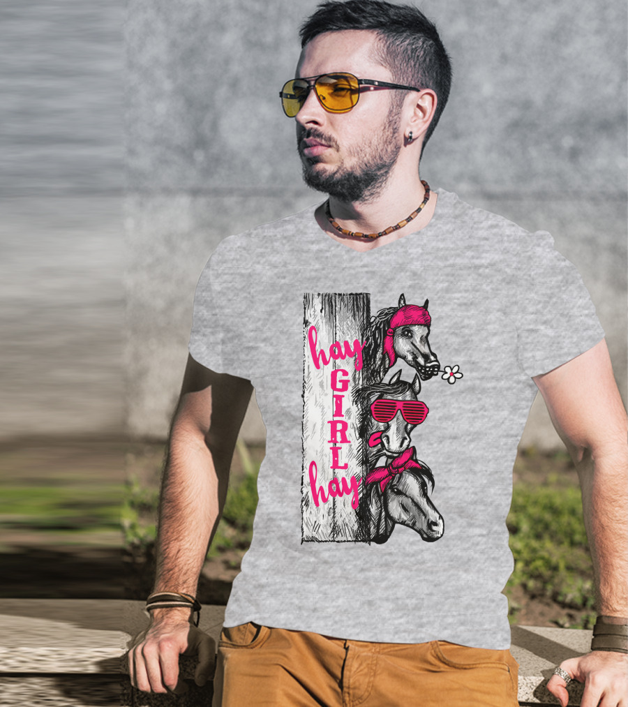 Hay GIRL Hay Funny Horse Trio With Bandanas And Sunglasses T-Shirt