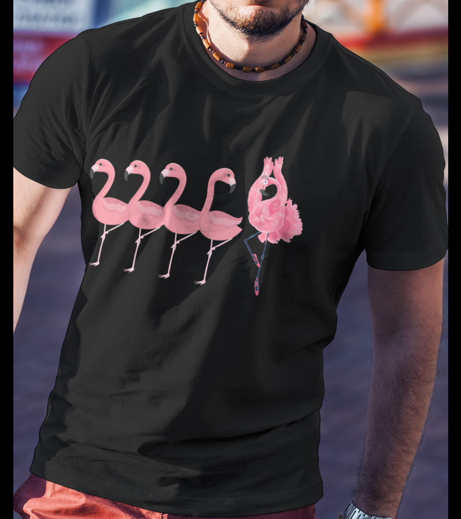 Ballet Flamingo IN Tutu And Slippers Amongst Flamingos T-Shirt