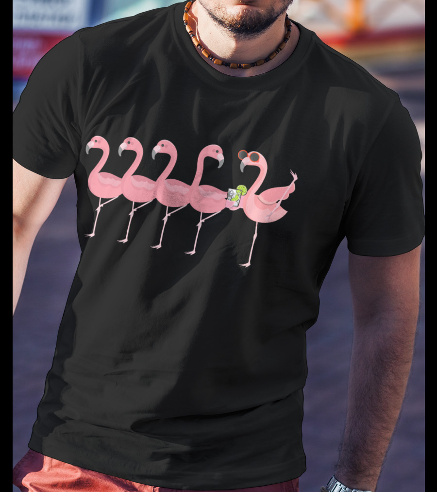 Flamingo Dance Party With Vodka Cocktails And Sunglasses T-Shirt