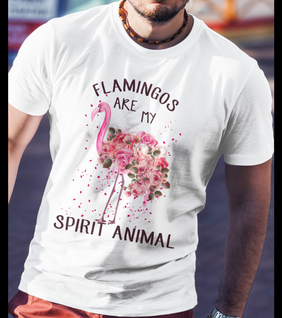 Flamingos Are My Spirit Animal Floral Flamingo Roses T-Shirt