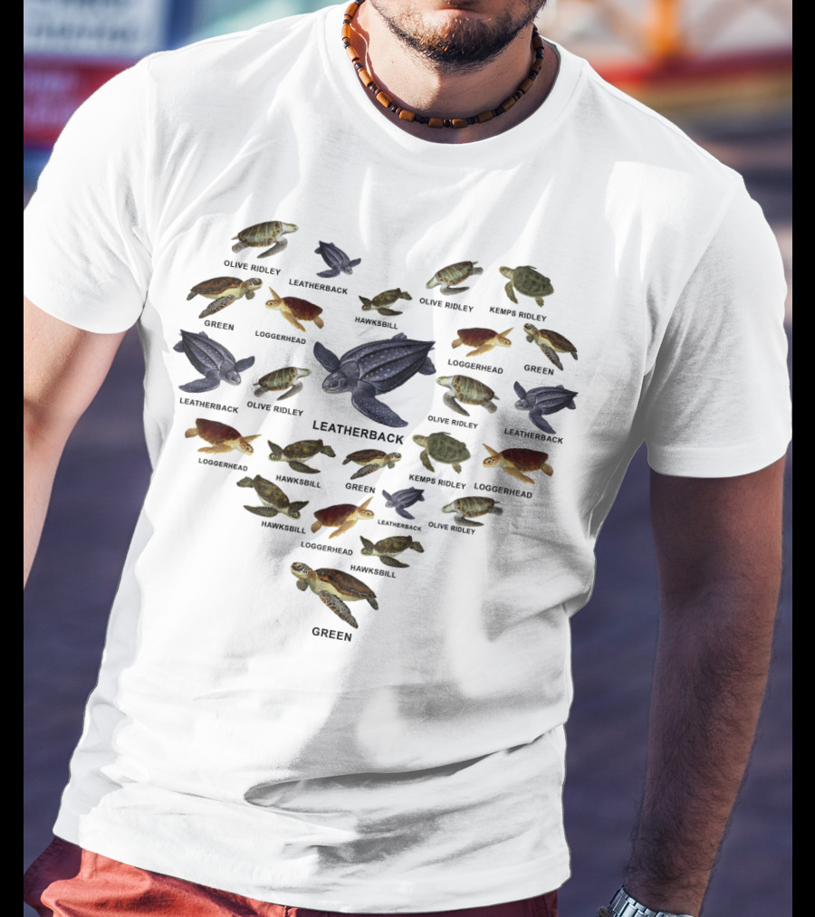 Turtle Hearts Green Hawksbill Olive Ridley Leatherback Loggerhead Kemps Ridley T-Shirt