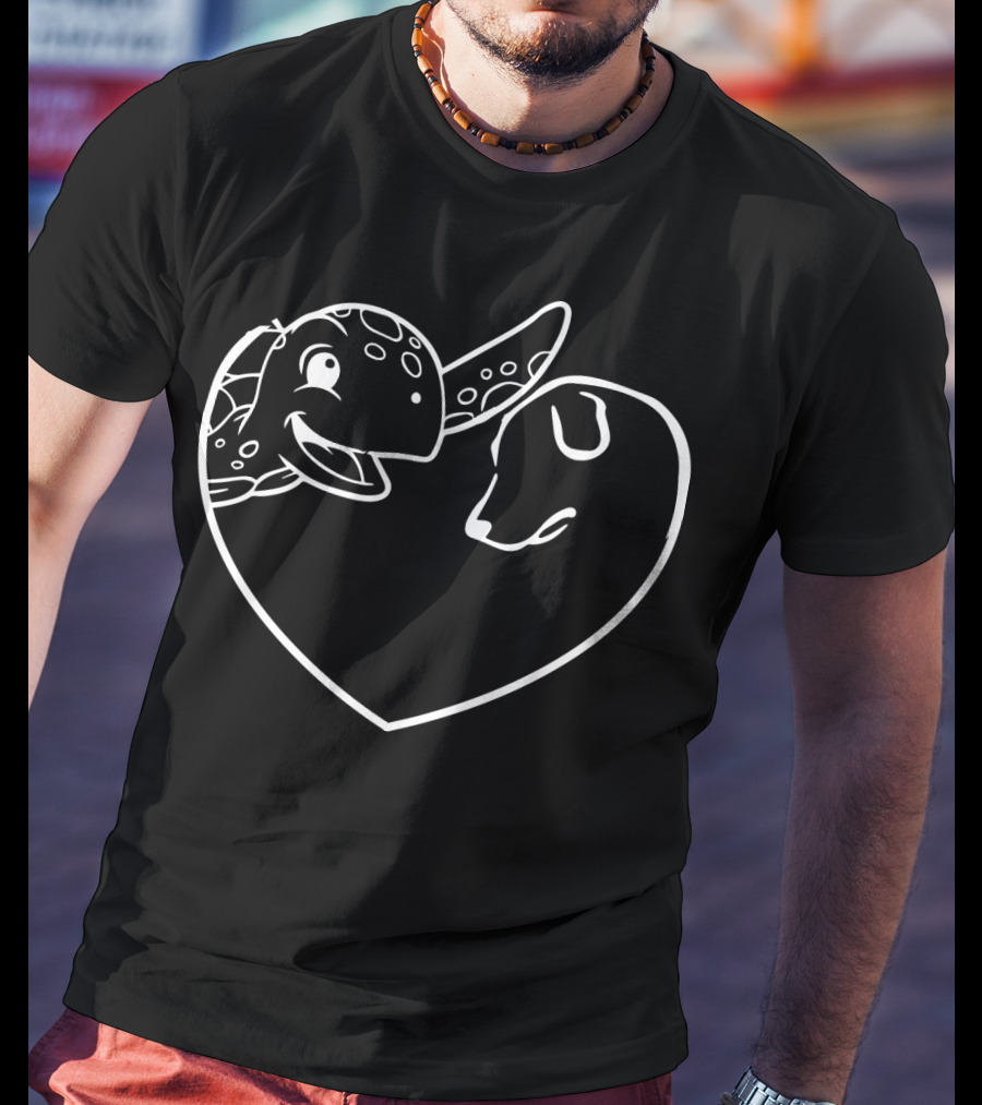Turtle And Dogs Heart Outline TT001 T-Shirt