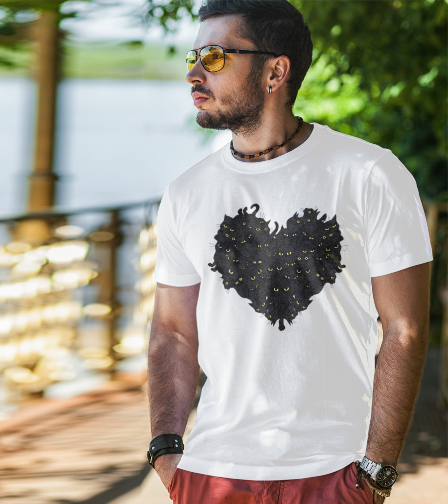 Cats Heartful Black Cats Yellow Eyes T-Shirt