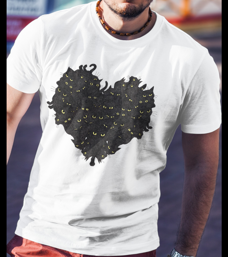 Cats Heartful Black Cats Yellow Eyes T-Shirt