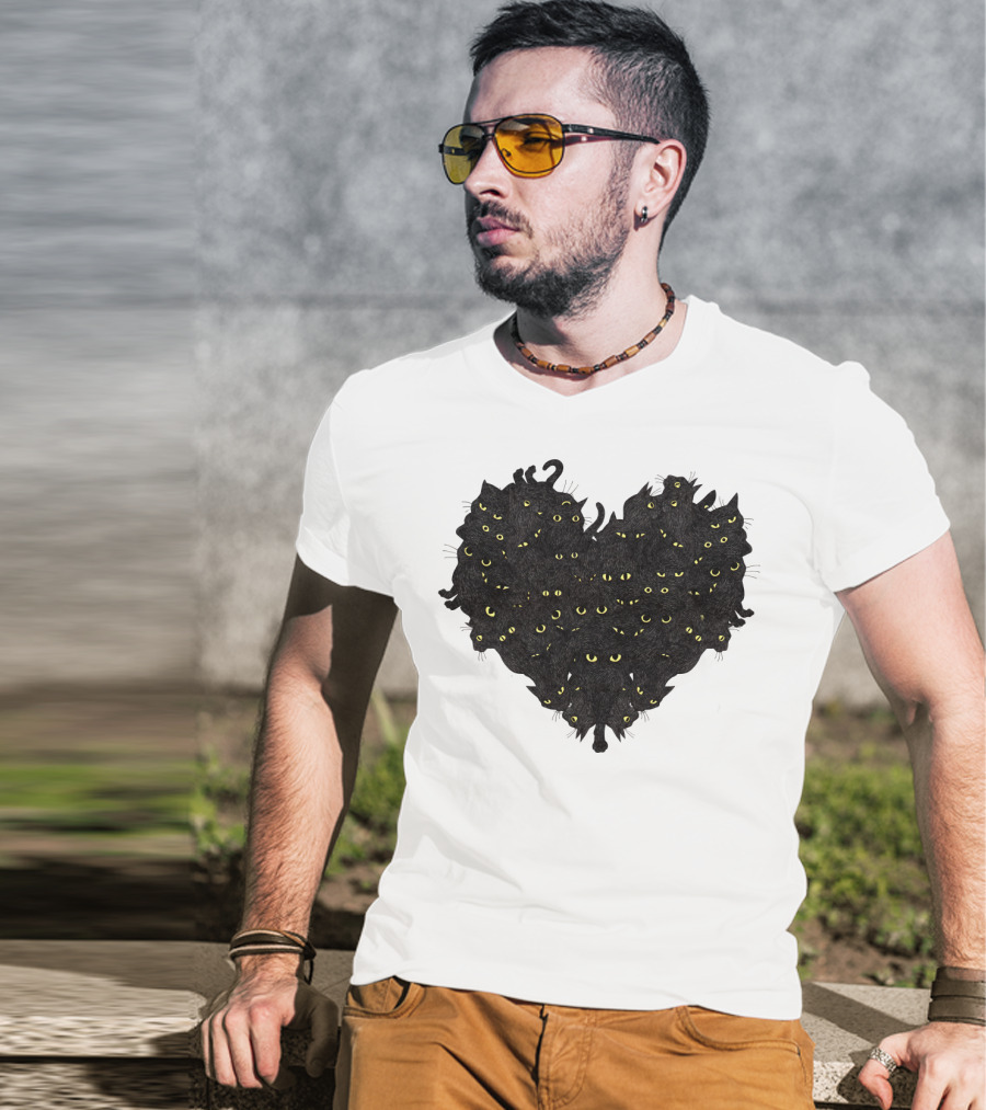 Cats Heartful Black Cats Yellow Eyes T-Shirt