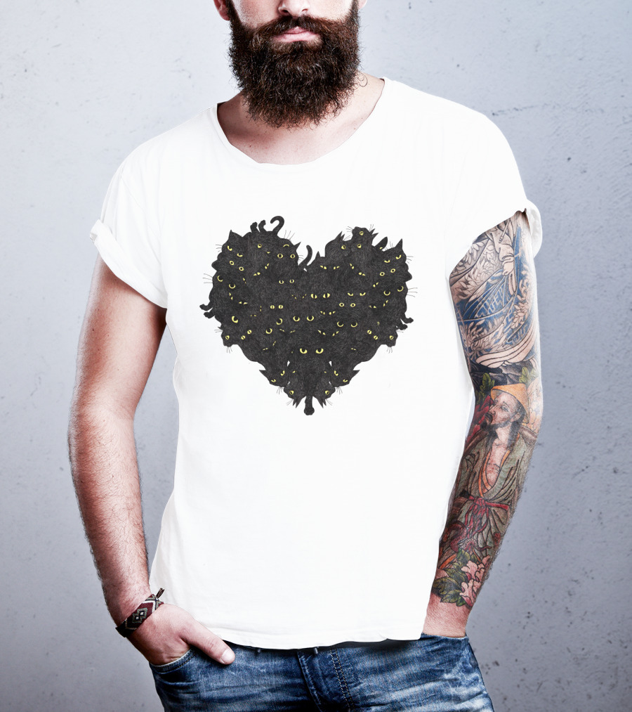 Cats Heartful Black Cats Yellow Eyes T-Shirt