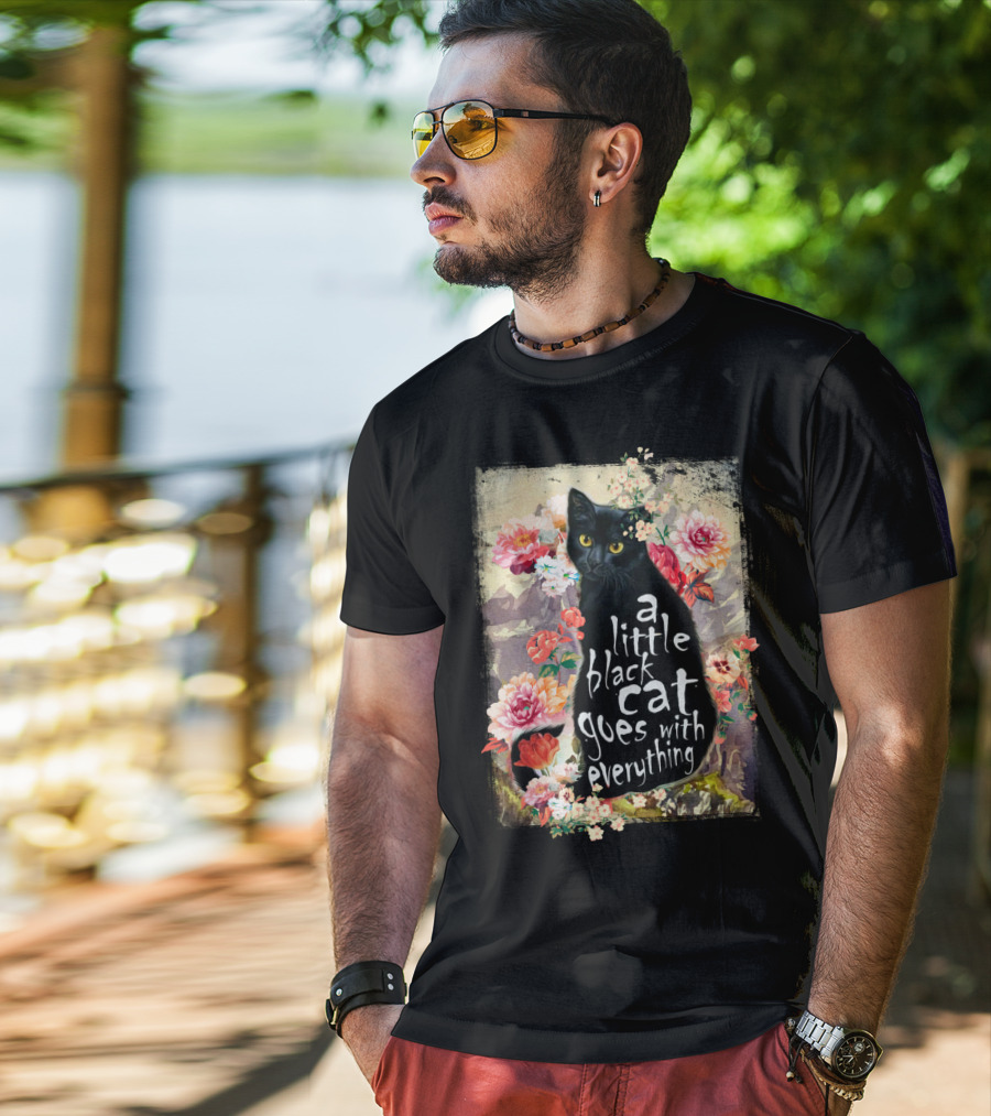 A Little Black Cat Goes With Everything Floral T-Shirt
