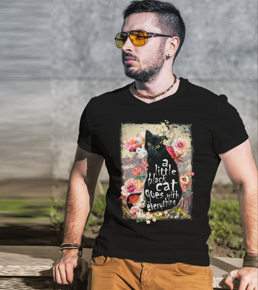 A Little Black Cat Goes With Everything Floral T-Shirt
