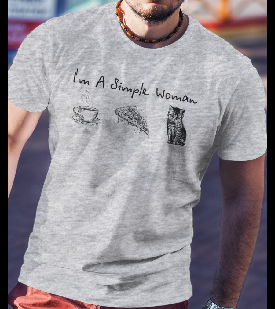 I'm A Simple Woman Coffee Pizza Cat T-Shirt
