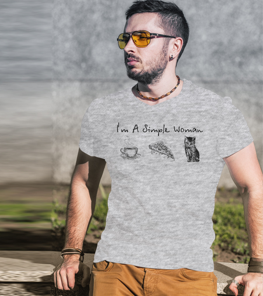 I'm A Simple Woman Coffee Pizza Cat T-Shirt