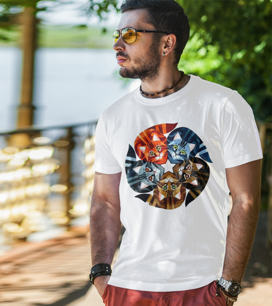 Cat Star Kaleidoscope With Five Colorful Cats In A Circle T-Shirt