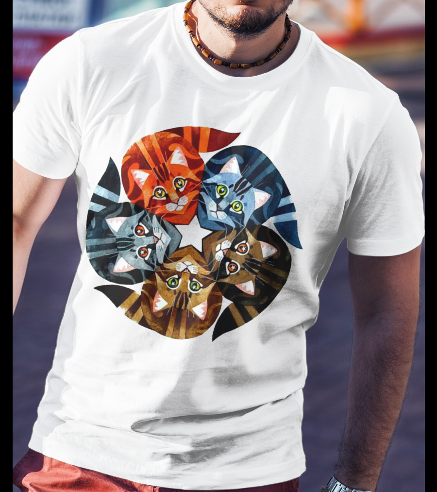 Cat Star Kaleidoscope With Five Colorful Cats In A Circle T-Shirt