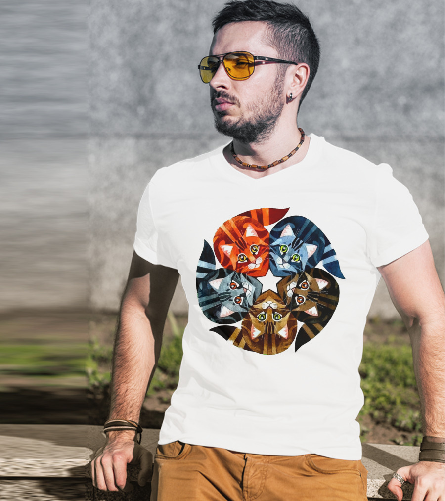 Cat Star Kaleidoscope With Five Colorful Cats In A Circle T-Shirt