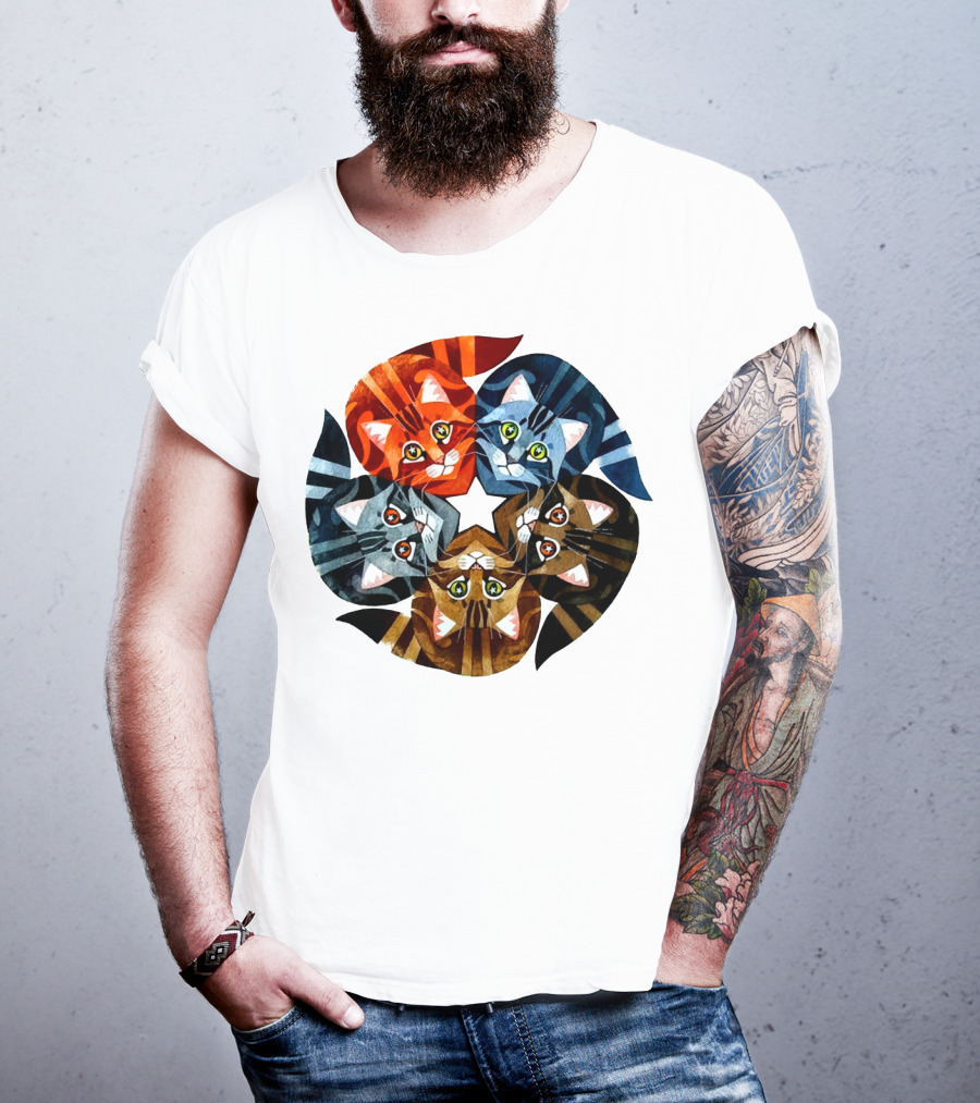 Cat Star Kaleidoscope With Five Colorful Cats In A Circle T-Shirt