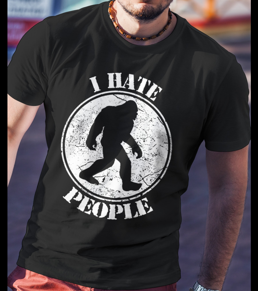I Hate People Bigfoot Silhouette Walking In Circle T-Shirt