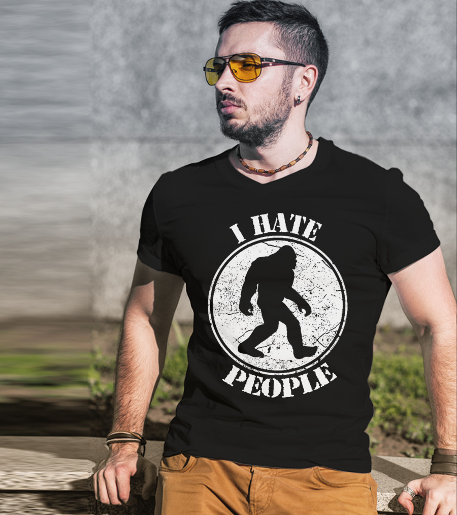 I Hate People Bigfoot Silhouette Walking In Circle T-Shirt