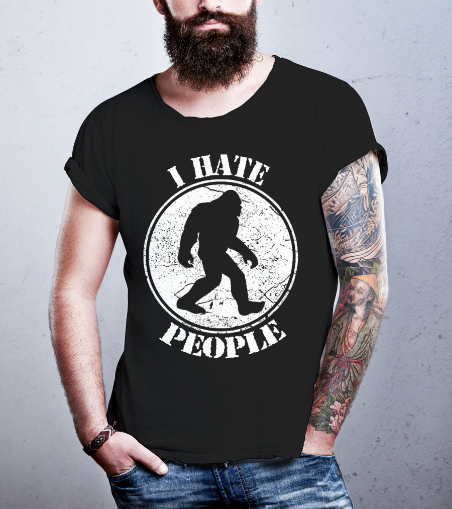 I Hate People Bigfoot Silhouette Walking In Circle T-Shirt