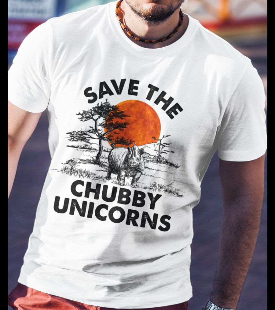 Save The Chubby Unicorns Rhino Conservation Sunset Scene T-Shirt