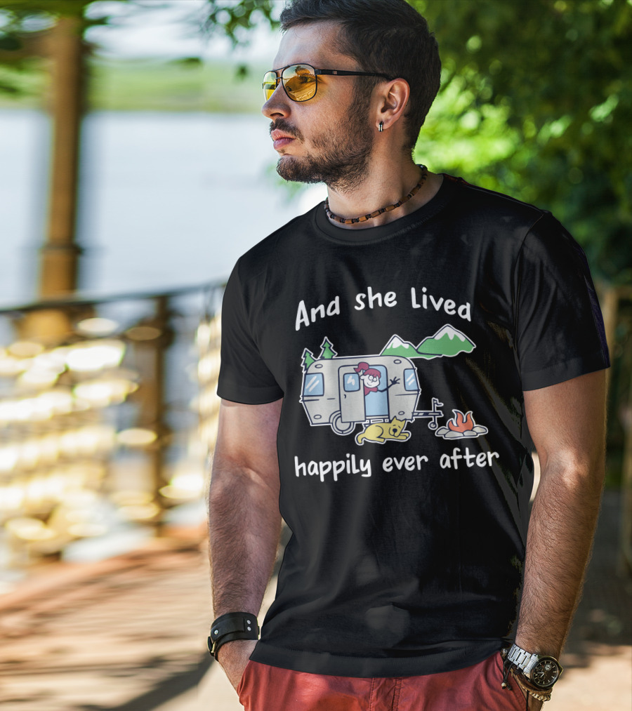 And She Lived Happily Ever After Camper Mountains Campfire Dog T-Shirt