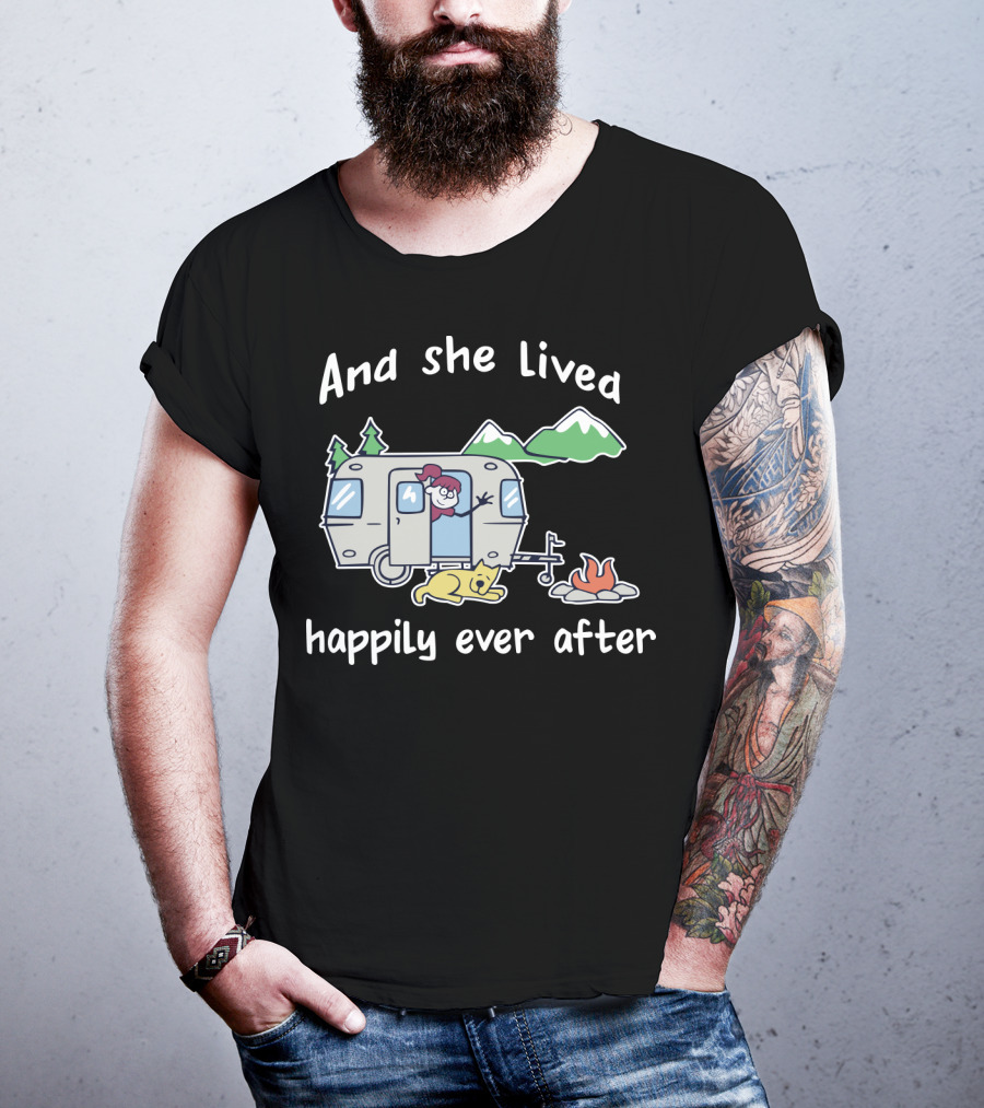And She Lived Happily Ever After Camper Mountains Campfire Dog T-Shirt