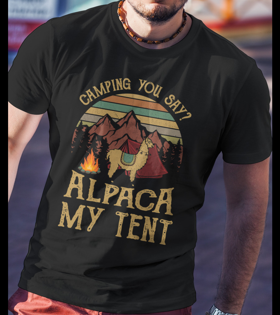 Camping You Say Alpaca My Tent Vintage Mountains And Campfire T-Shirt
