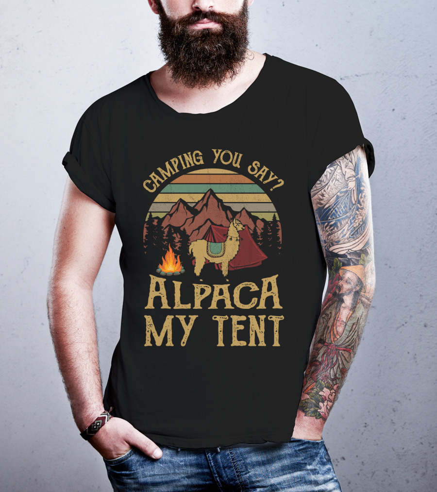 Camping You Say Alpaca My Tent Vintage Mountains And Campfire T-Shirt