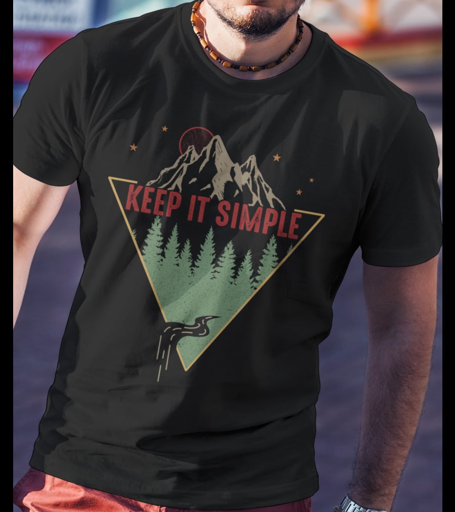 Keep It Simple Mountain Forest Road Retro T-Shirt