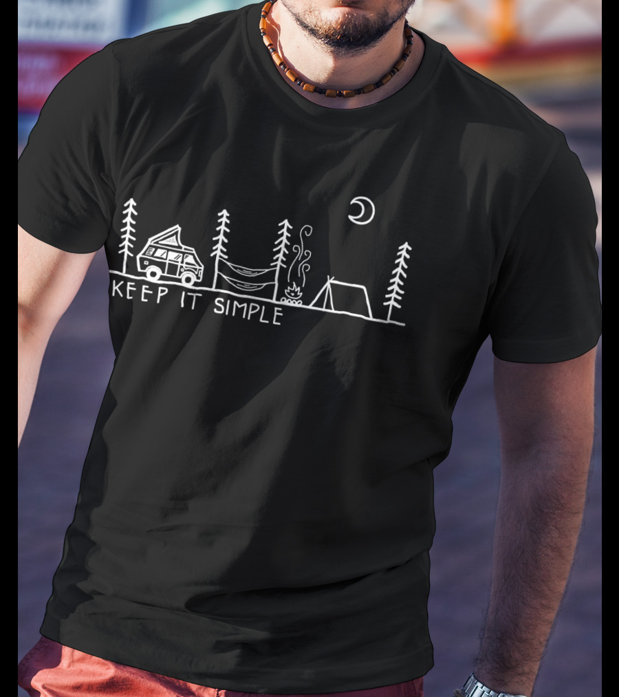 Keep It Simple Camping Van Hammock Campfire Tent Under Moon And Trees T-Shirt