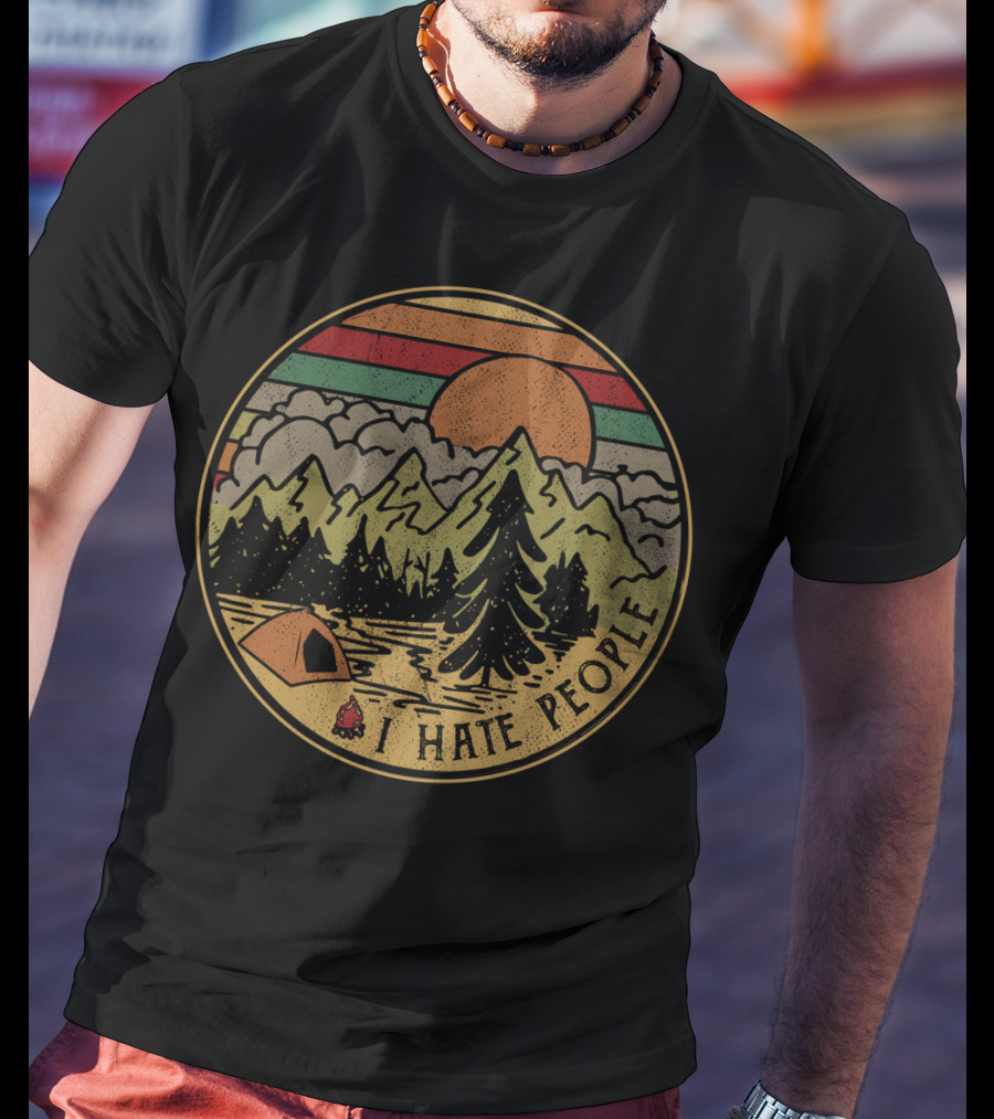 I Hate People Mountains Camping Sunset T-Shirt