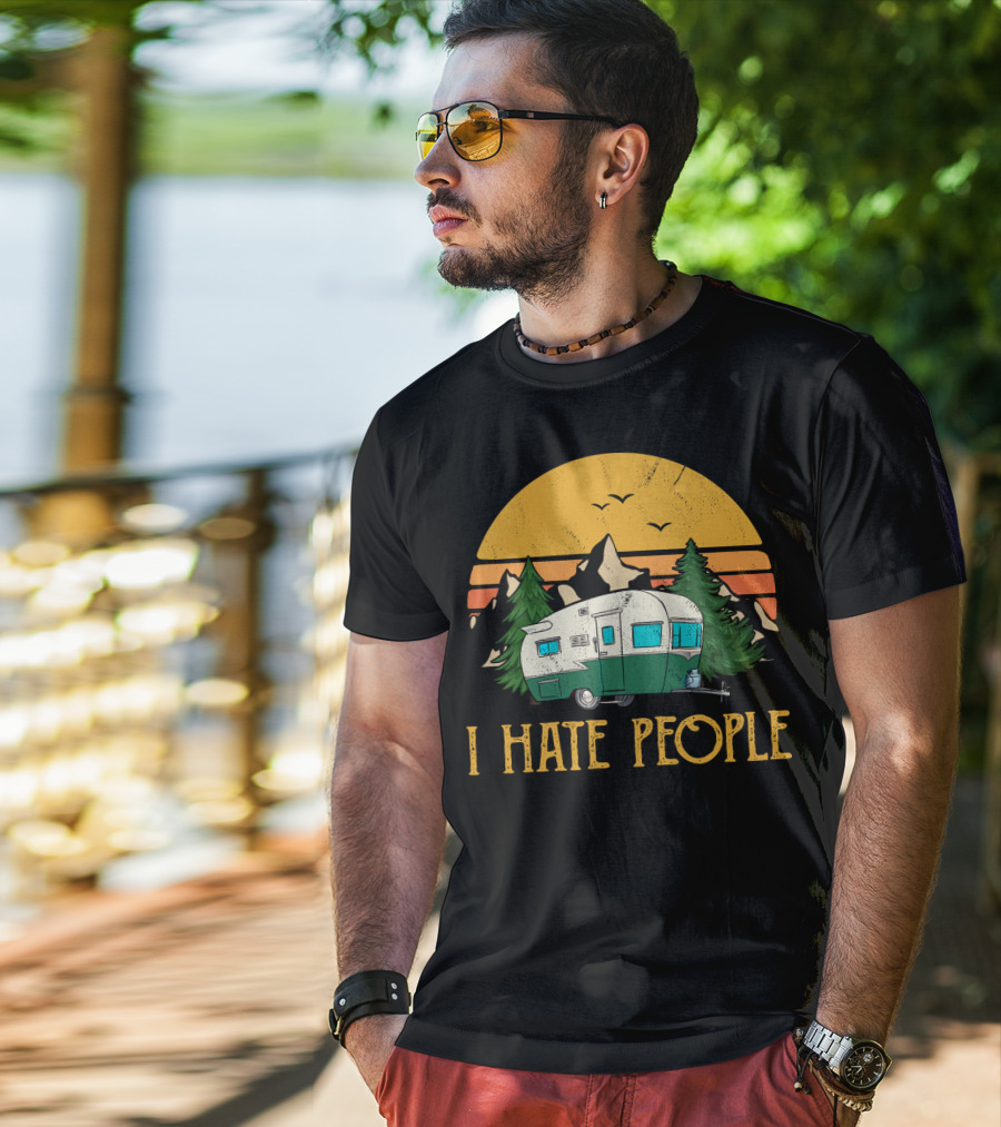 I Hate People Camper Mountains Sunset Pines T-Shirt