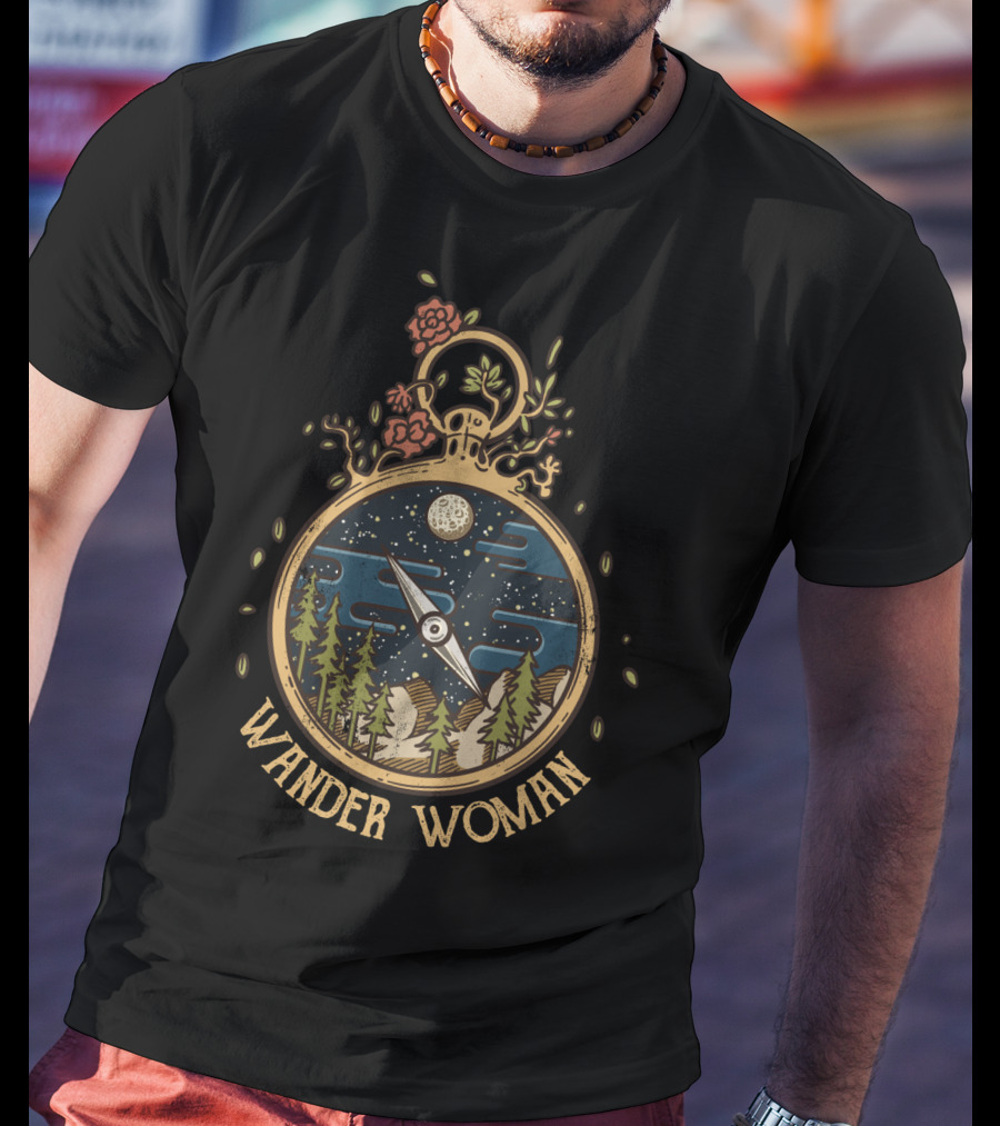 Wander Woman Adventure Compass With Moon And Forest Scene T-Shirt