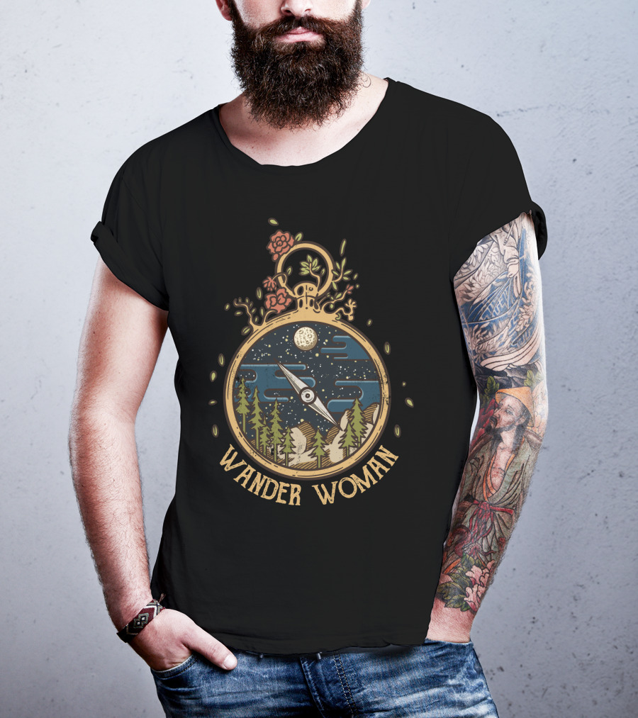 Wander Woman Adventure Compass With Moon And Forest Scene T-Shirt