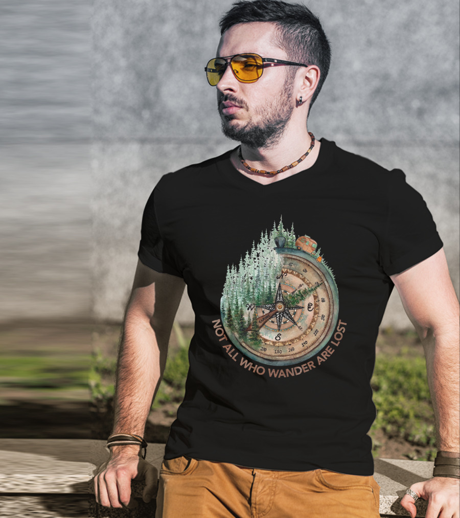 Not All Who Wander Are Lost Adventure Compass Forest Scene T-Shirt