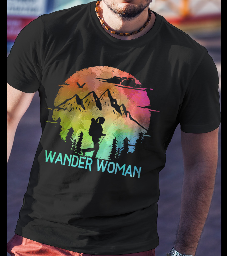 Wander Woman Hiking Adventure Rainbow Mountain Sunset T-Shirt
