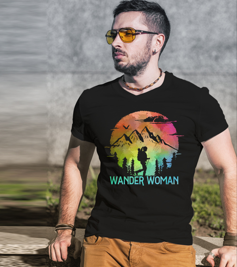 Wander Woman Hiking Adventure Rainbow Mountain Sunset T-Shirt