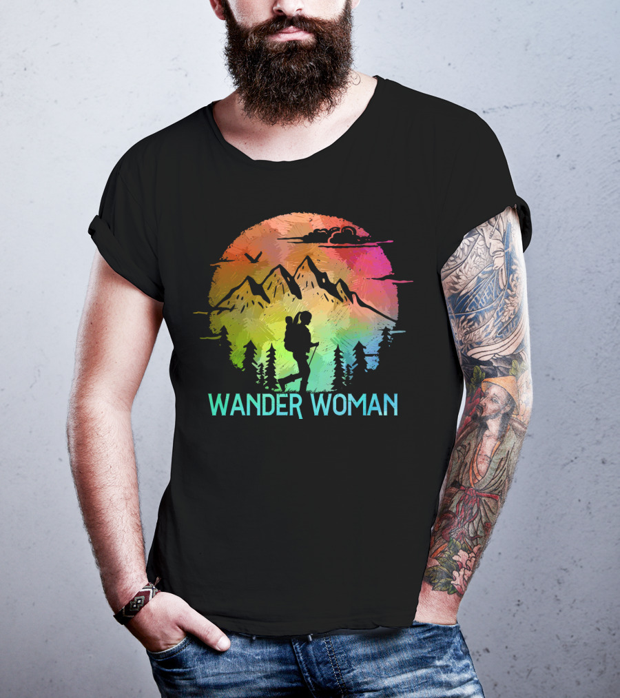Wander Woman Hiking Adventure Rainbow Mountain Sunset T-Shirt