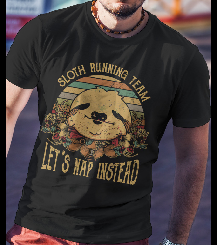 Sloth Running Team Let's Nap Instead Retro T-Shirt