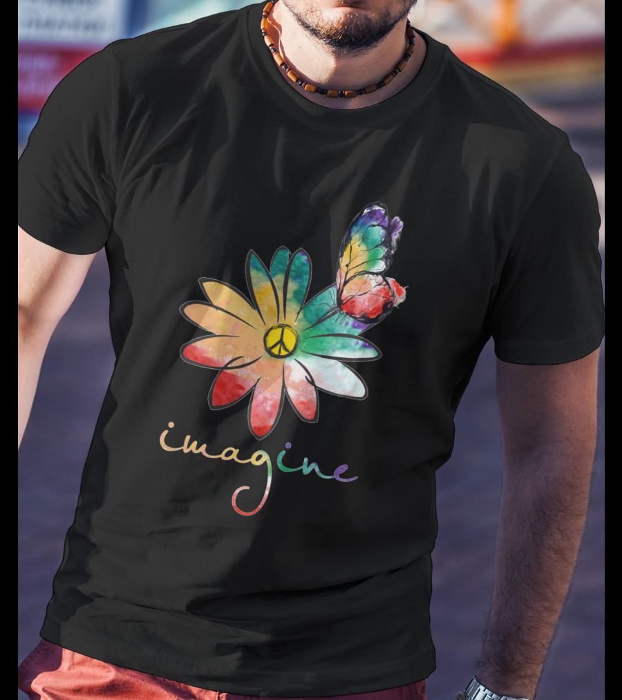 Imagine Peace Flower Hippie Butterfly T-Shirt