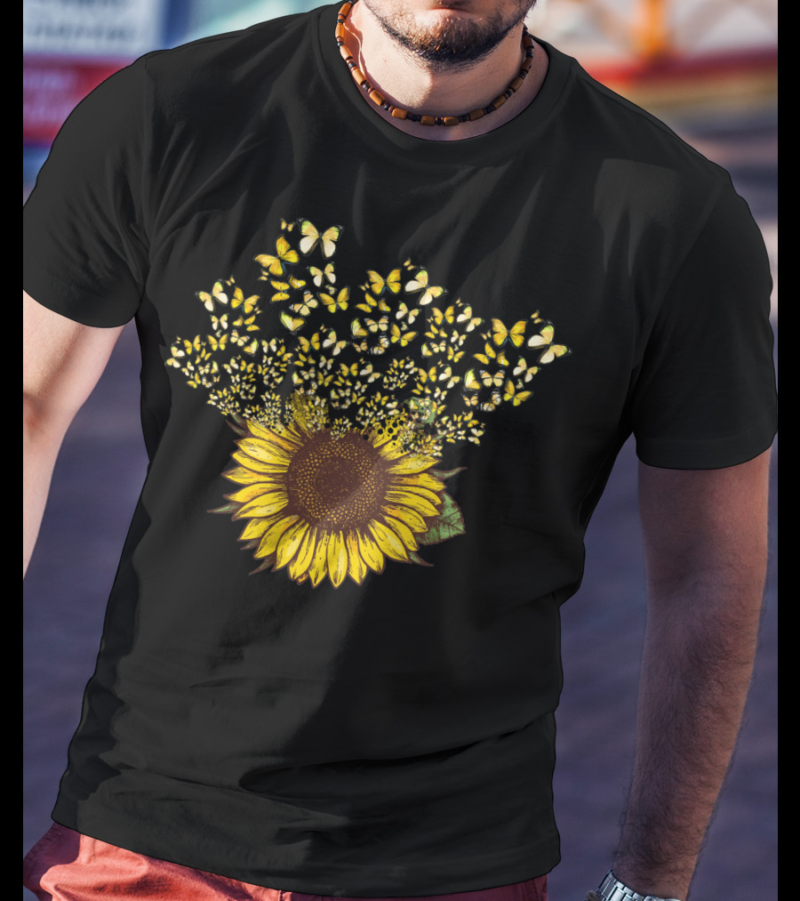 Sunflower With Yellow Butterfly Blossom Explosion T-Shirt