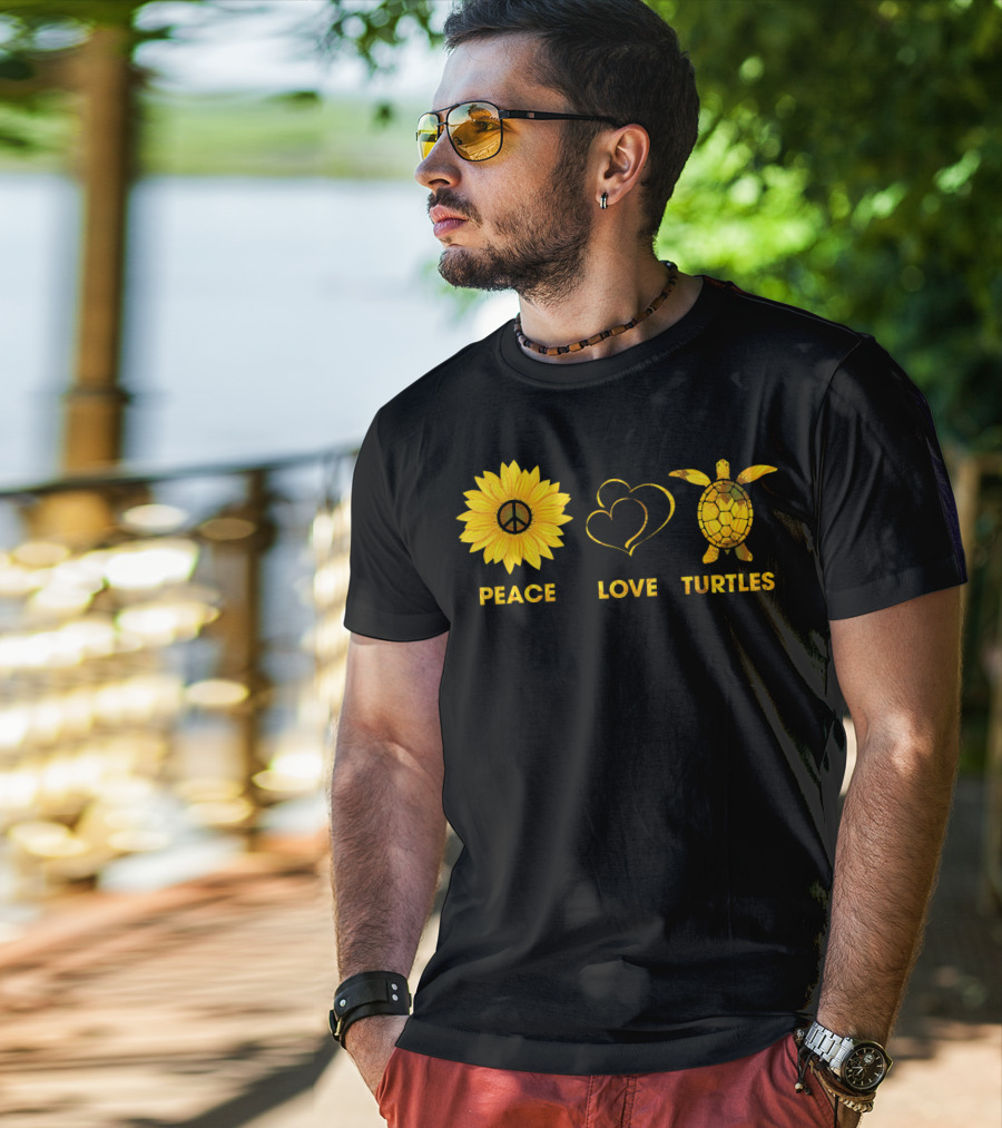 Peace Love Turtles Sunflower Heart Turtle T-Shirt